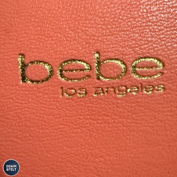 NEW bebe Wyatt Quilted Mini Shoulder Bag Salmon Orange Gold Chain Logo Charm - Picture 8 of 13